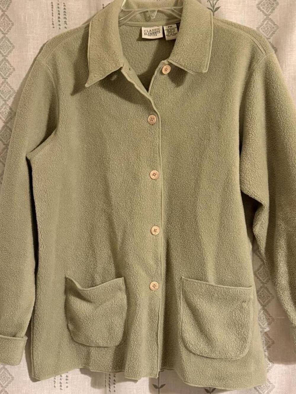 Vtg 90s Muted Green Cottagecore Earthy Button-Up Shacket/Cardigan w/ pockets -PM